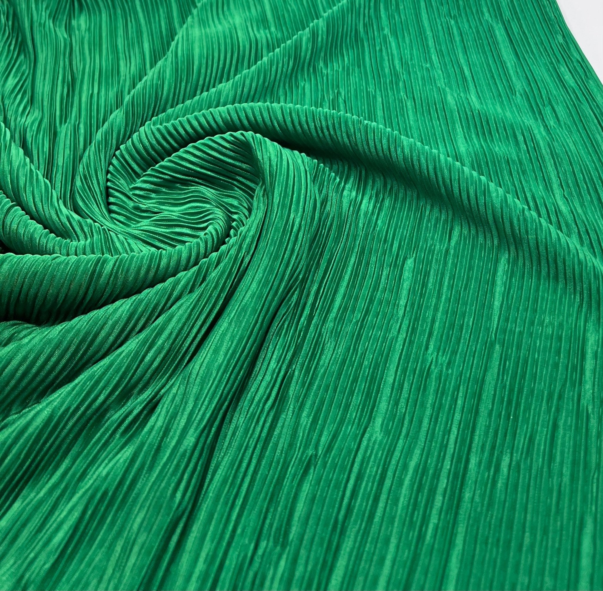 Green Plisse Pleated 2 Way Stretch Fabric - T9 Fabrics